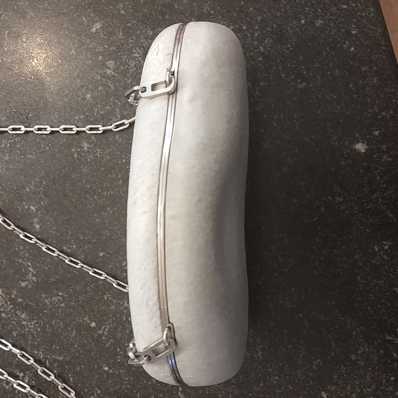 Bottega Veneta Frame Chain Clutch Pebble Rock Mini Stone Bag-Used- Grey - Picture 2 of 14